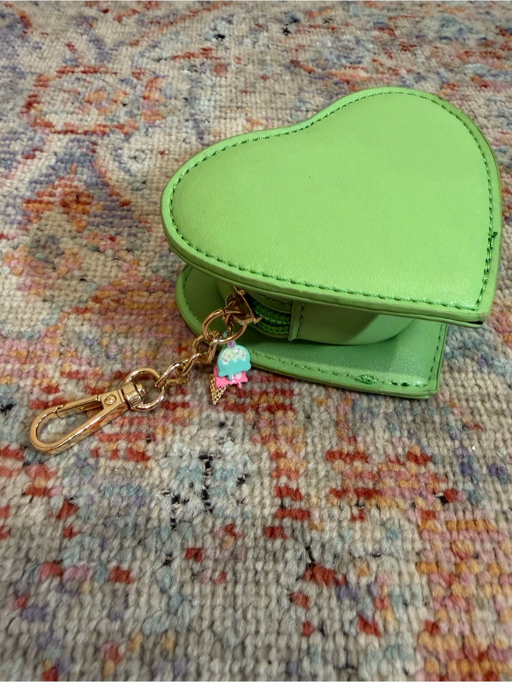 Nordstrom BP Neon Green Heart Zip Earbud Case Keychain Pouch